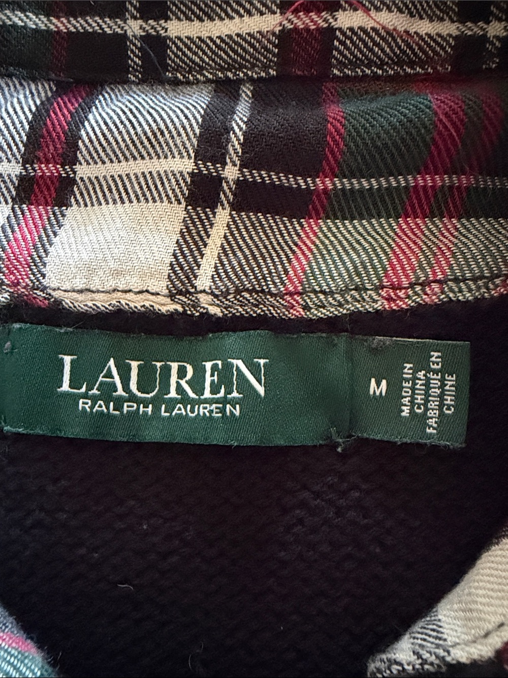 Lauren Ralph Lauren black Sweater with Plaid Trim and Shoulder Buttons Size M - Picture 3 of 6